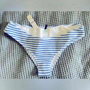 NWT J.Crew Womens Textured Hipster Bikini Swim Bottom Striped Blue White Size L